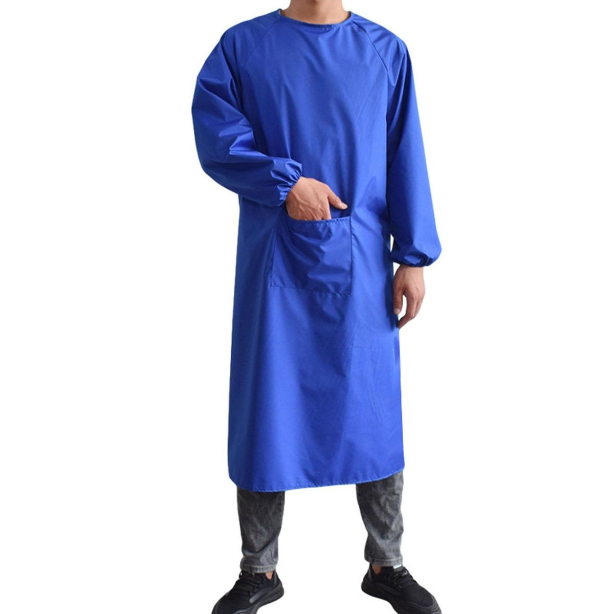 Waterproof Canvas Apron with Pockets Long Sleeves Ideal for Chefs Royal Blue