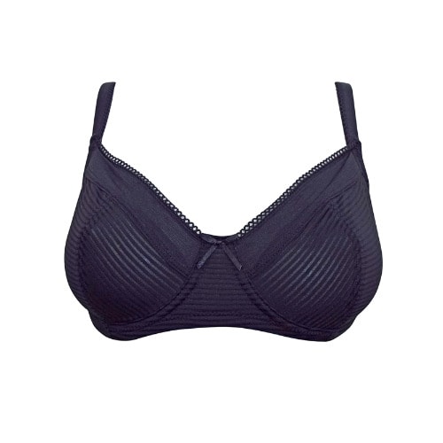 Non-Padded Burnout Striped Wired Bra - Black