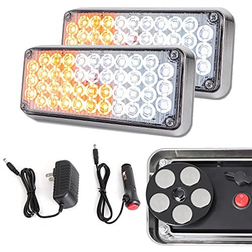 Upgraded 2pcs Magnetic Flashing Hazard Amber White Strobe Li