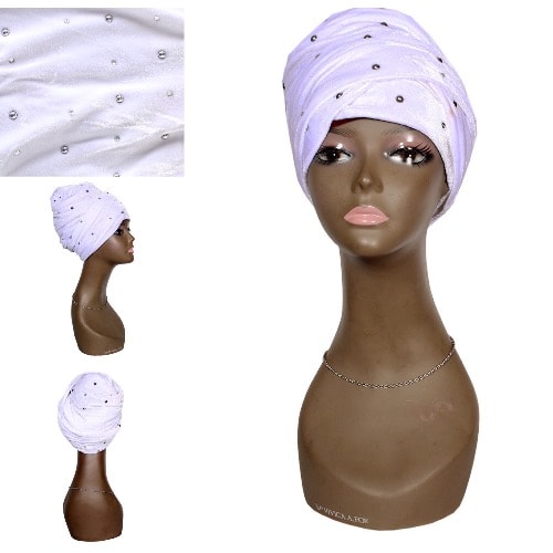Embellished Classic Velvet Turban Wrap - White