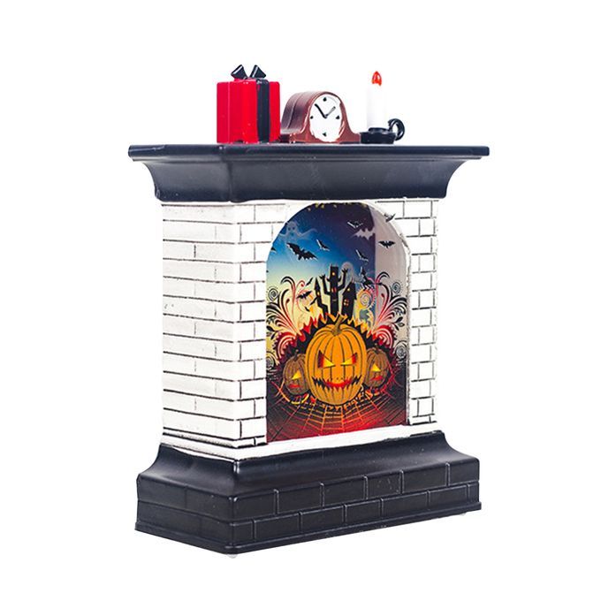 Fireplace Design Halloween Cat Witch Pumpkin LED Light-