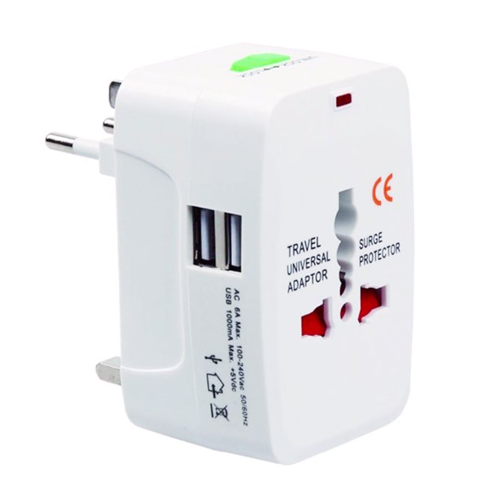 110-250V Travel Universal Converter With Dual USB Interfaces, EU / UK / US / AU Plug(White)
