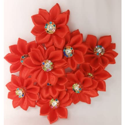 Red Satin Ribbon Fabric Flowers - Small  - 50 Pcs