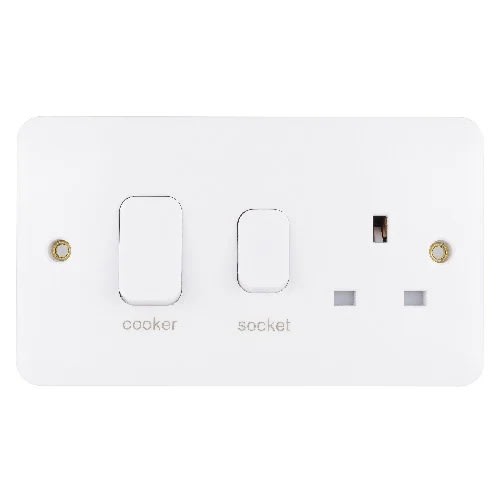 45a Led Lisse Cooker Control Unit - 2 Gang - White Mold