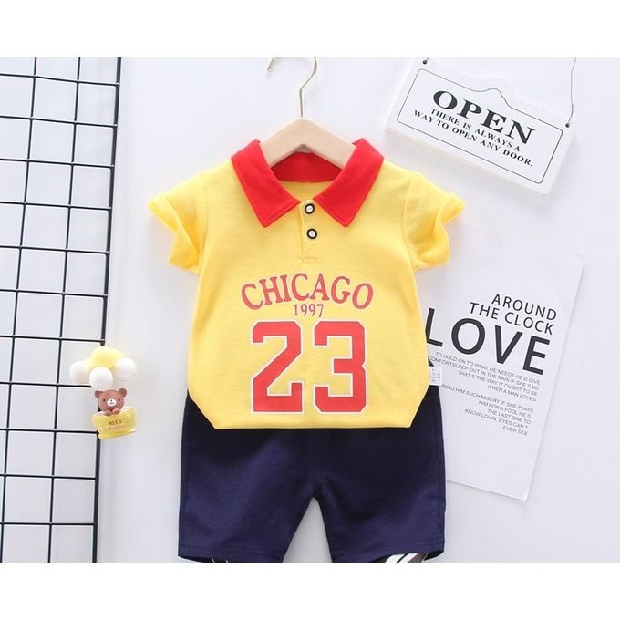 BOY PARTY SHORT SET - CHICAGO 23 - YELLOW/BLUE
