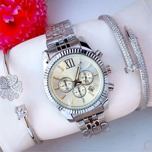 Snowtiger Gold Stones Wristwatch + Matching Bracelet For Him & Her