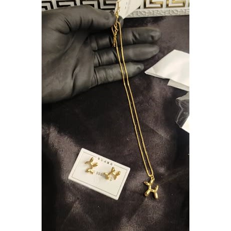 18k Dog Shape Necklace Earrings Jewelry Set  - Gold Plated