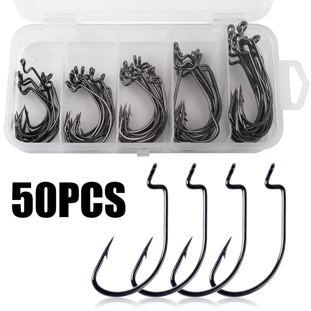 50pcs Fishing Hooks Worm Soft Bait Fish Hooks With Plastic