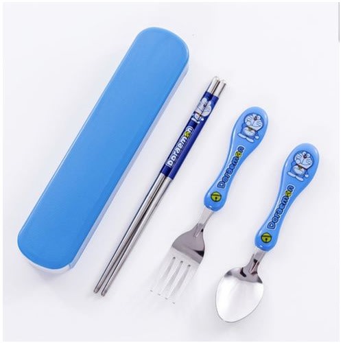 Doraemon Cutlery Set With Case For Kids (spoon, Fork Chopsticks)