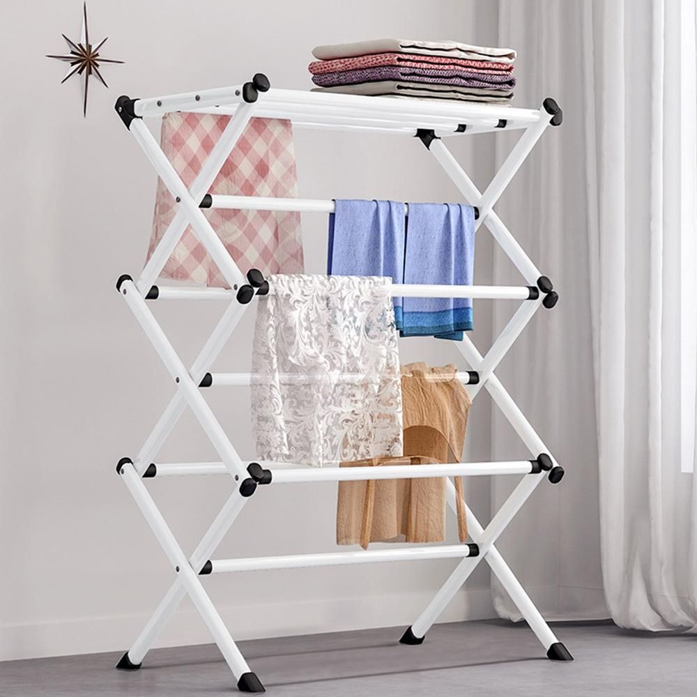 Folding Drying Rack Metal Stand Hanging Saving Space Multifunction Home Laundry Clothes Towel Organizer