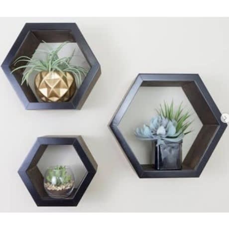 Decorative Hexagon Wall Shape Shelf - Black