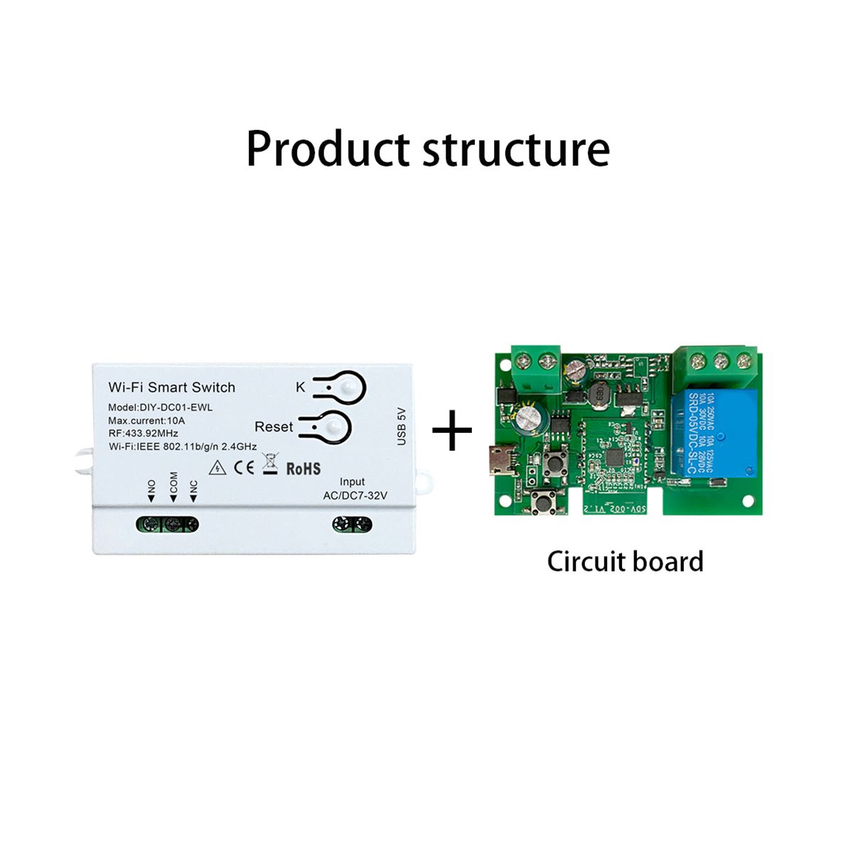 WiFi Smart Switch DIY Timer 1CH 7-32V RF433 2.4G WiFi