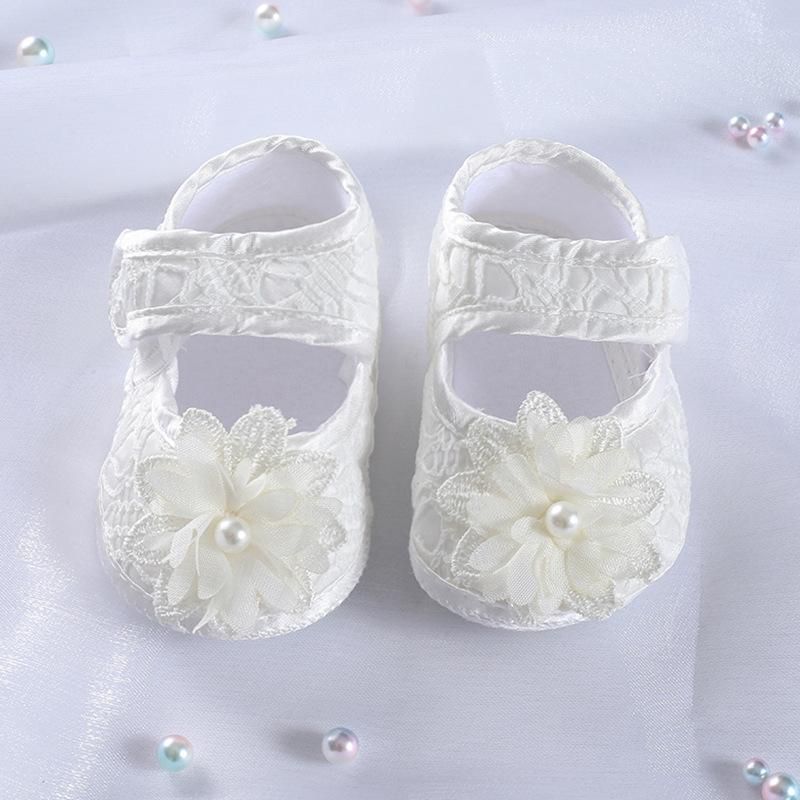 New White Lace Princess Shoes Soft Sole Baby Walking Shoes Full Moon Centenary Matching Dress Newborn Shoes