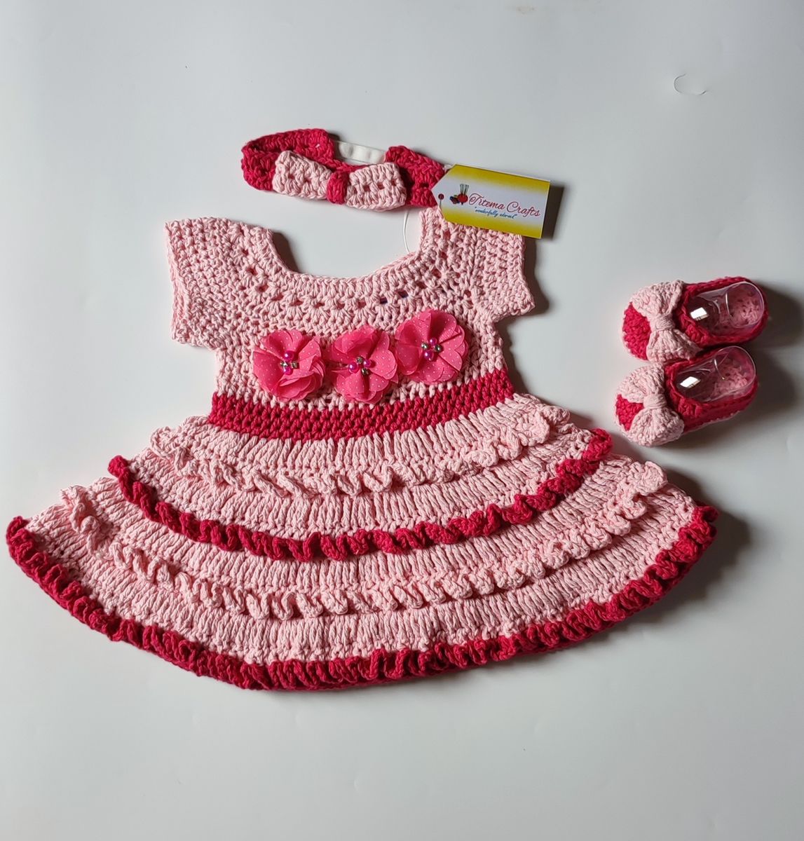 Adelia Crochet Baby Dress Set (Light Pink)
