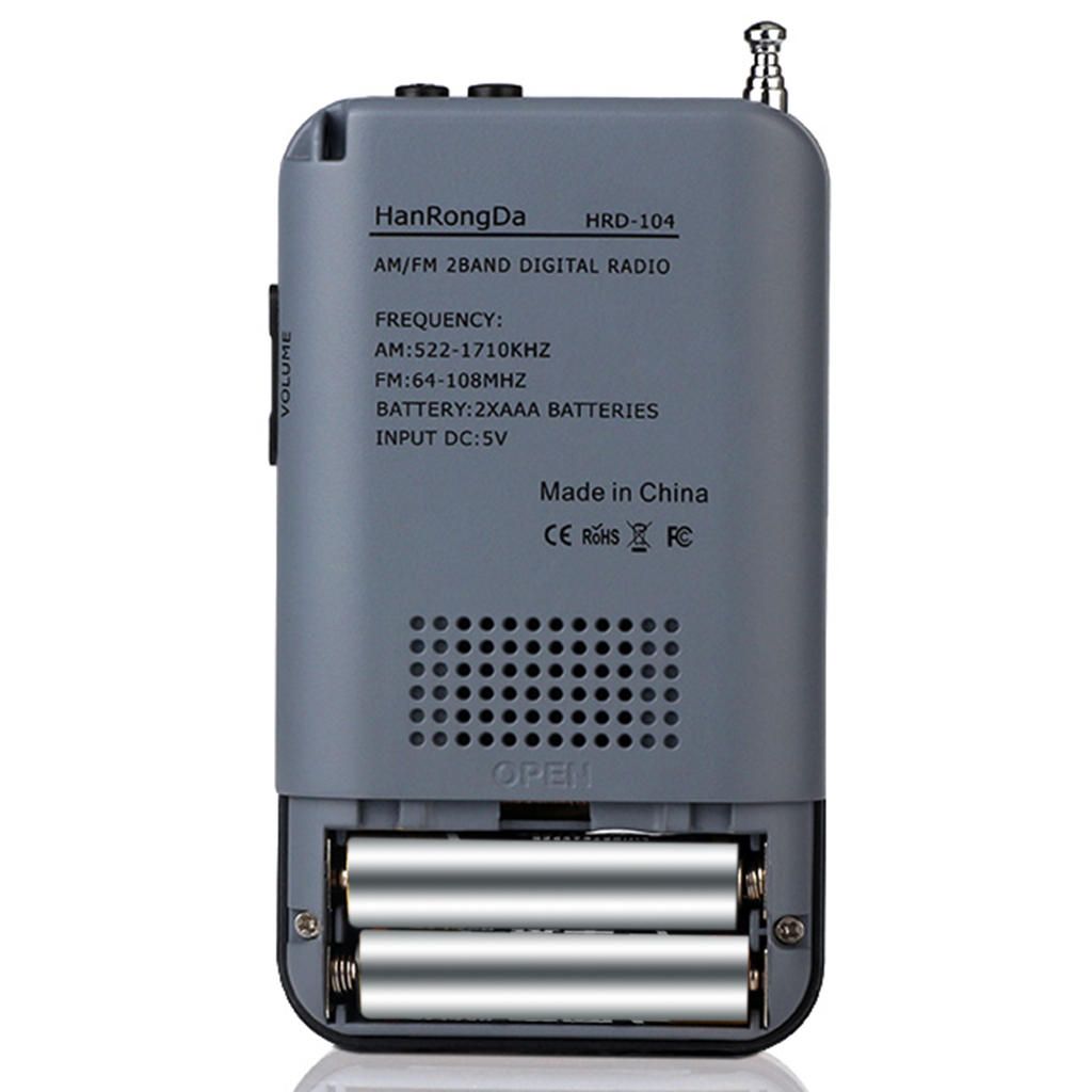 Rechargeable AM FM Digital Portable Pocket Radio And Earphone Gray