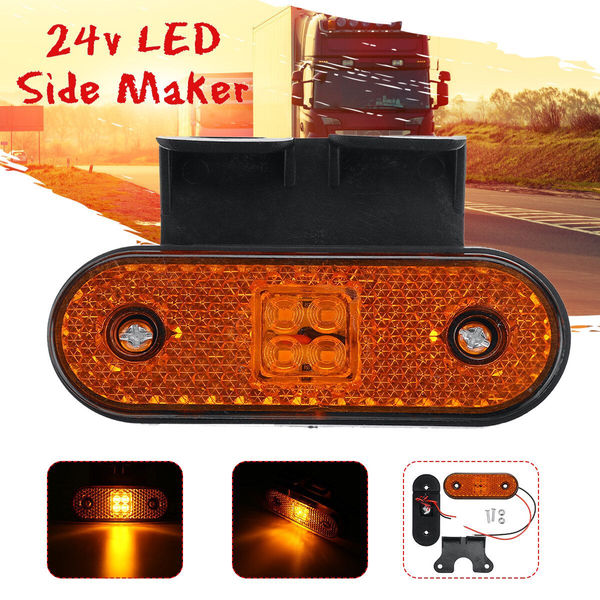 4 LED Truck Side Marker Lights 24V Turn Signals Lamps Tractor RV Trailer Lorry Pick-up Boats Car Back Light Clearance Lamp