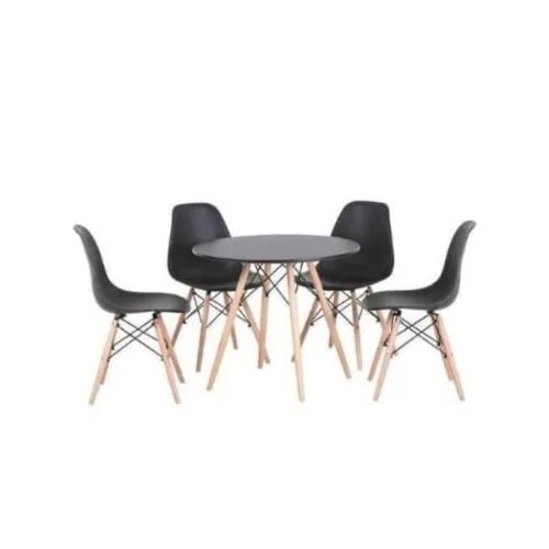 Round Dining Table With Sitting Chairs - Black