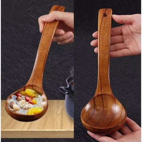 Wooden Heat Resistant Cooking Soup Spoon - 3pcs