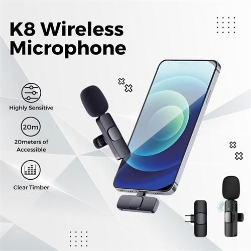 K8 Wireless Lavalier Microphone for TikTok Vlog YouTube, Facebook Live