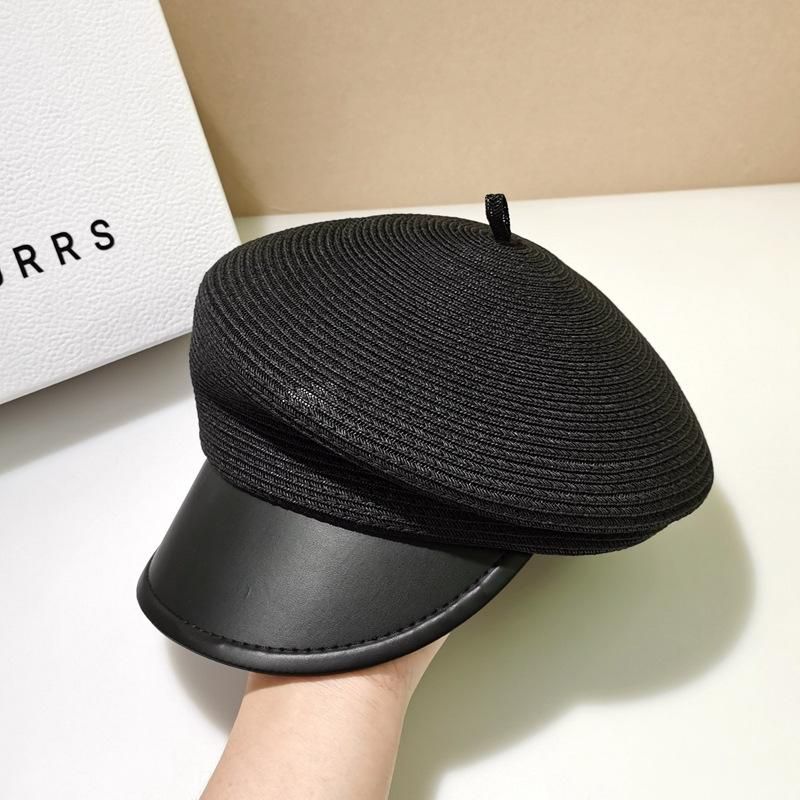 Women's Straw Cap PU Leather Visor Sun Cap Angled Brim Summer Hat Peaked sboy Hat Gatsby Ivy Beach Hat Cabbie Beret Paperboy