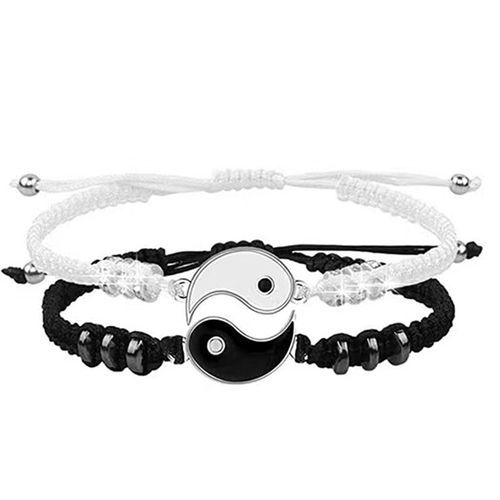 2Pcs Couple Bracelets 2 Matching Yin Yang Hand-Silver