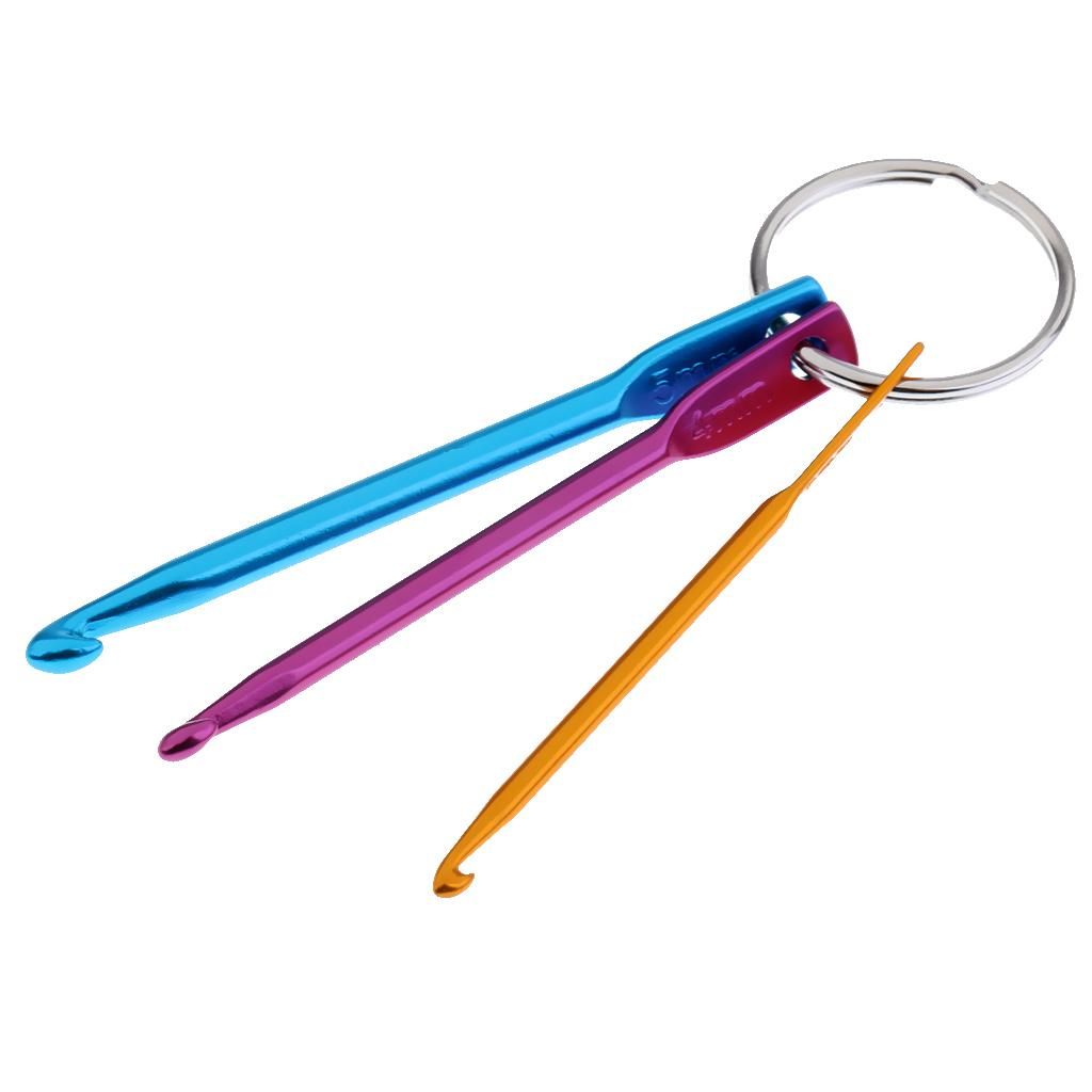 3pc Fashion Aluminium Crochet Hooks Key Ring Yarn Knitting  Set