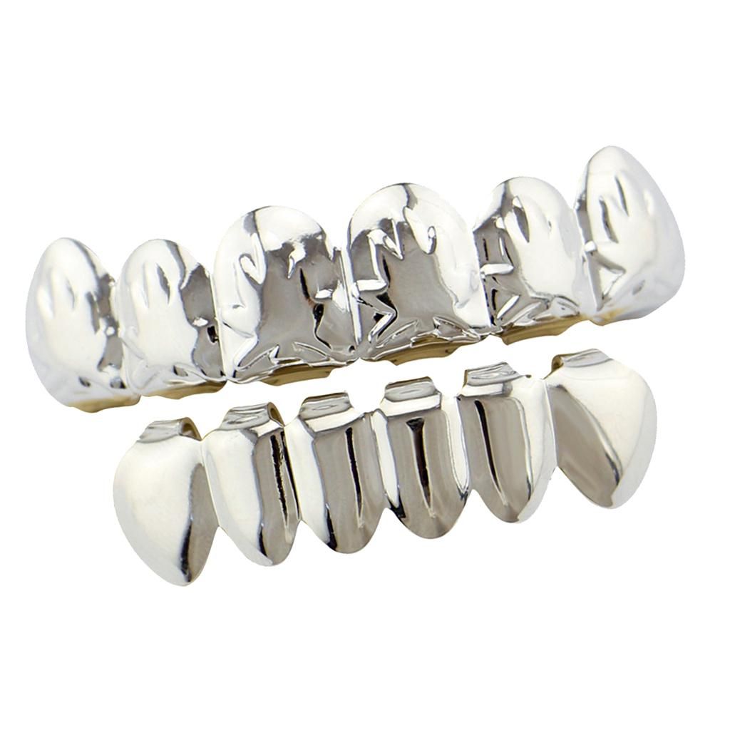 18K Golden Plated Maple Leaf Grills Top & Bottom Teeth Grill Silver