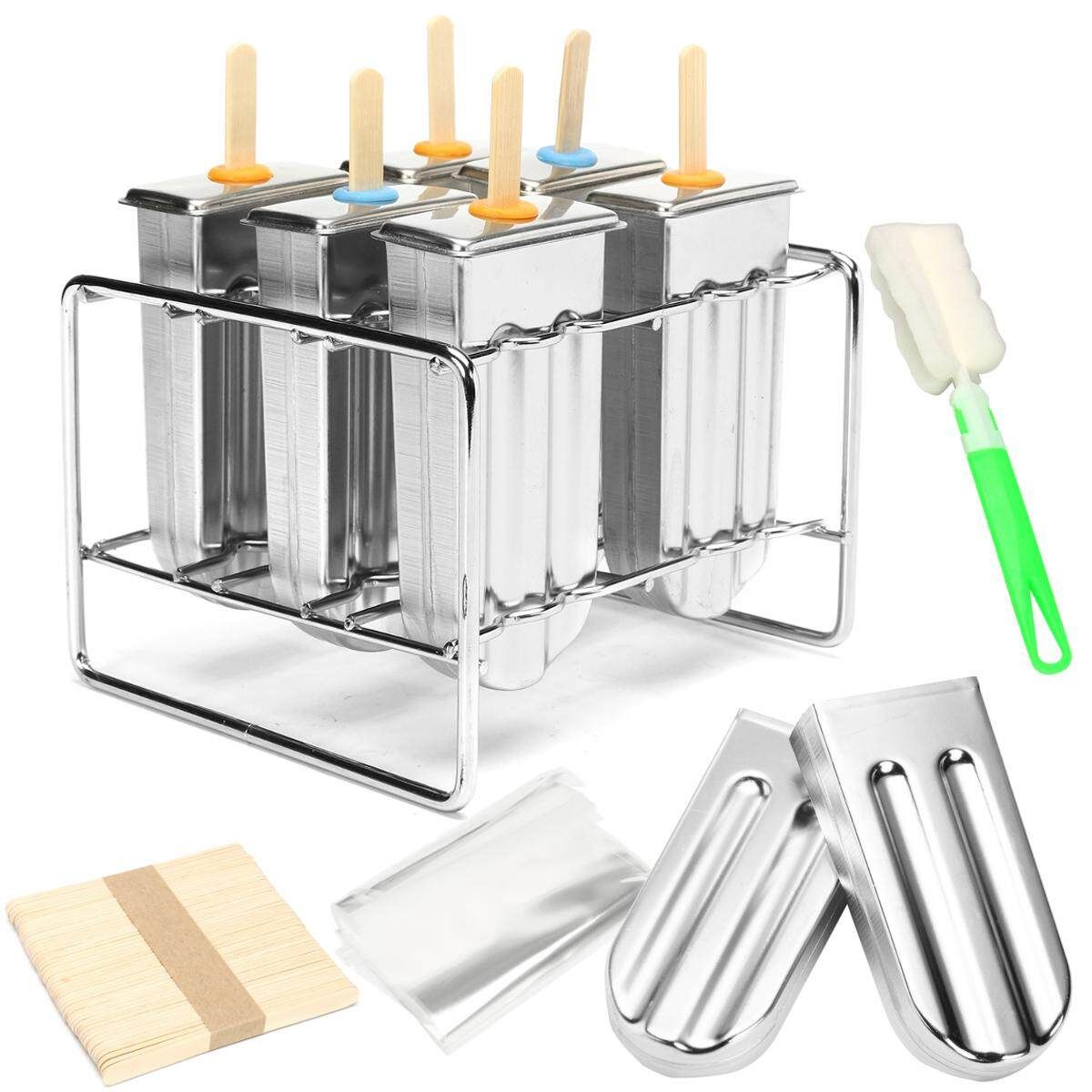 6 Mould Stainless Steel Mold Ice Lolly Popsicle Ice Holder Commercial 6 Round Head Double CaO   Plastic Frame