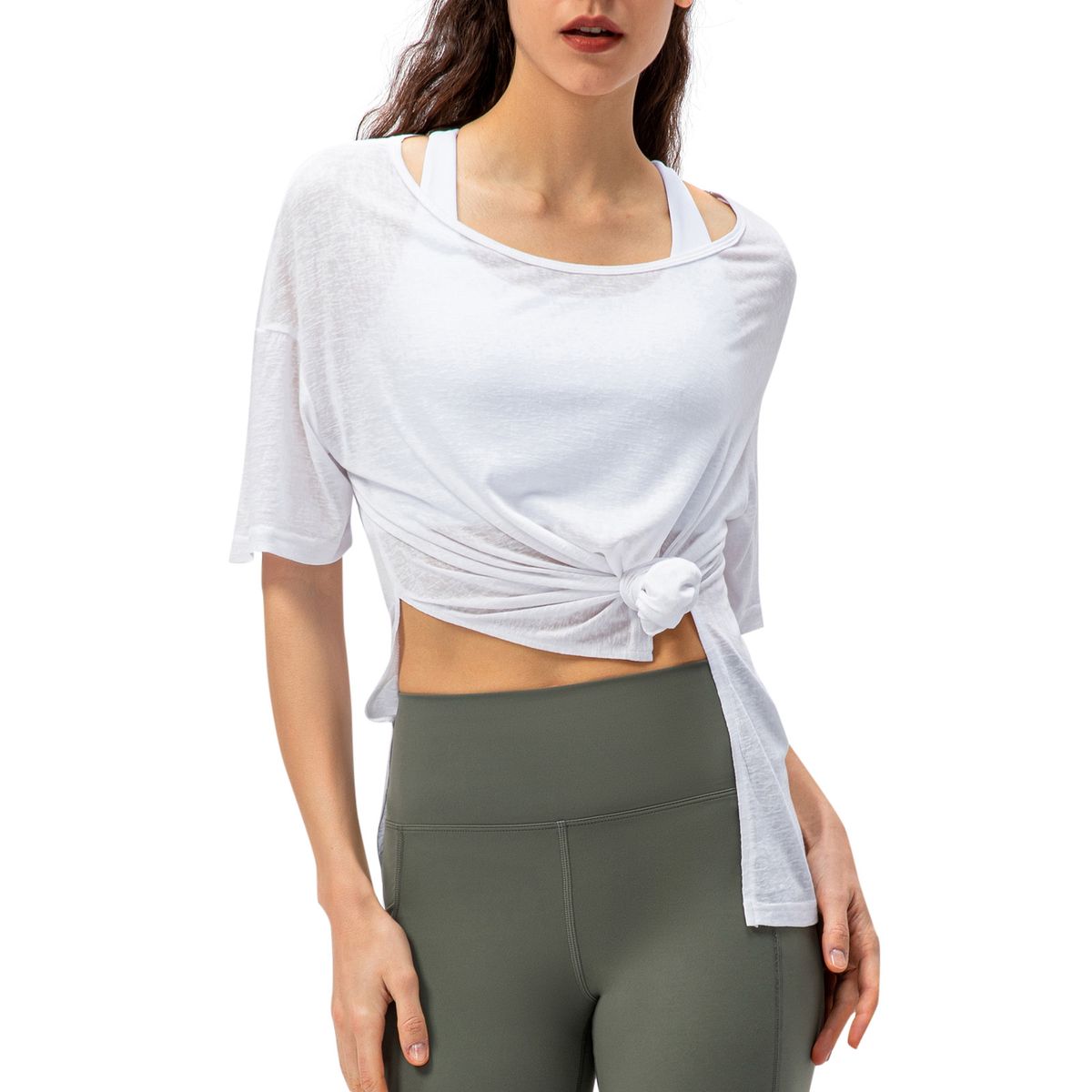 Women Loose T-shirt Half Sleeves Slit Side Cover Ups For