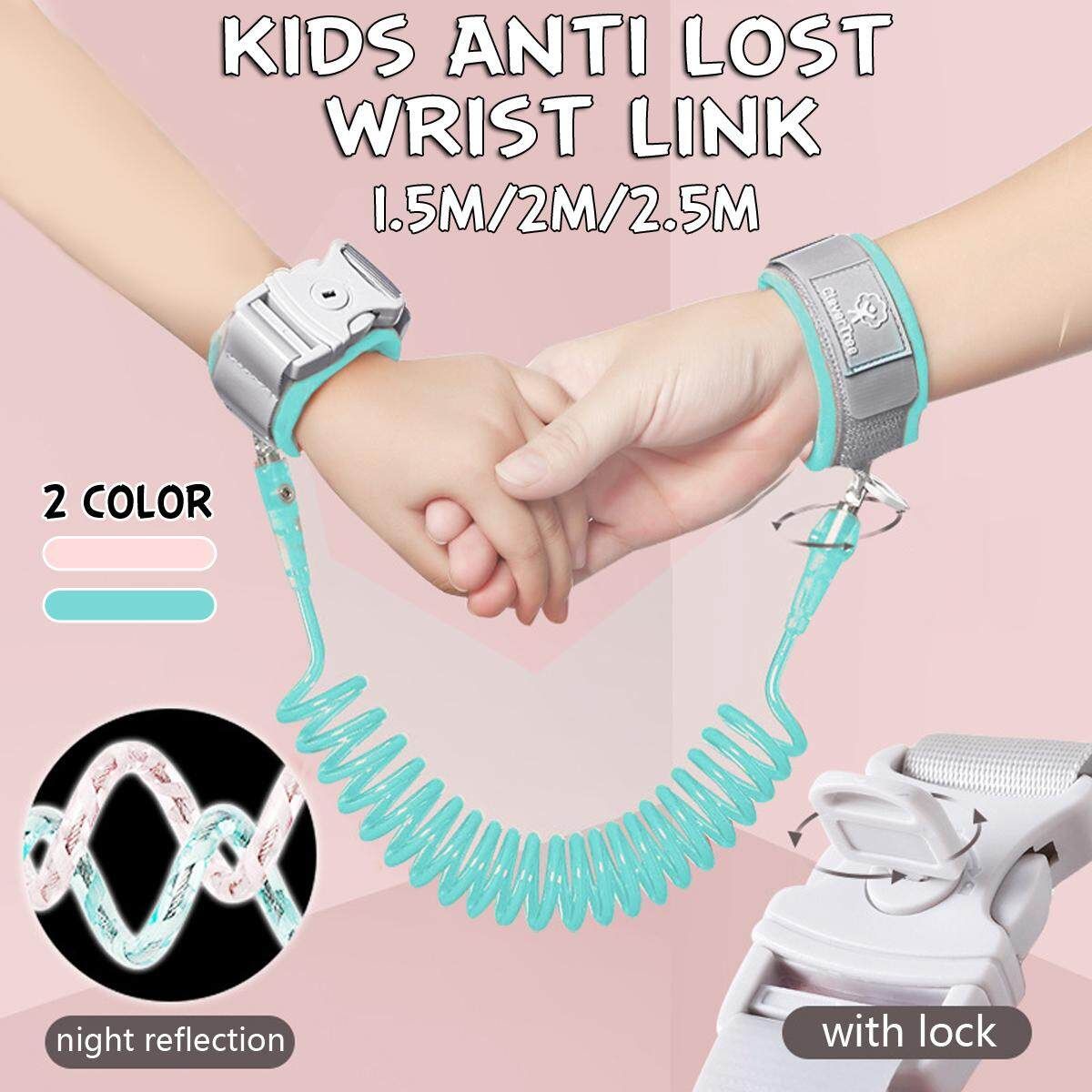 2M Kids Safety Anti-lost Wrist Link Band Bracelet Safety For Children Prevent Loss Traction Rope Blue Reflective 1.5m