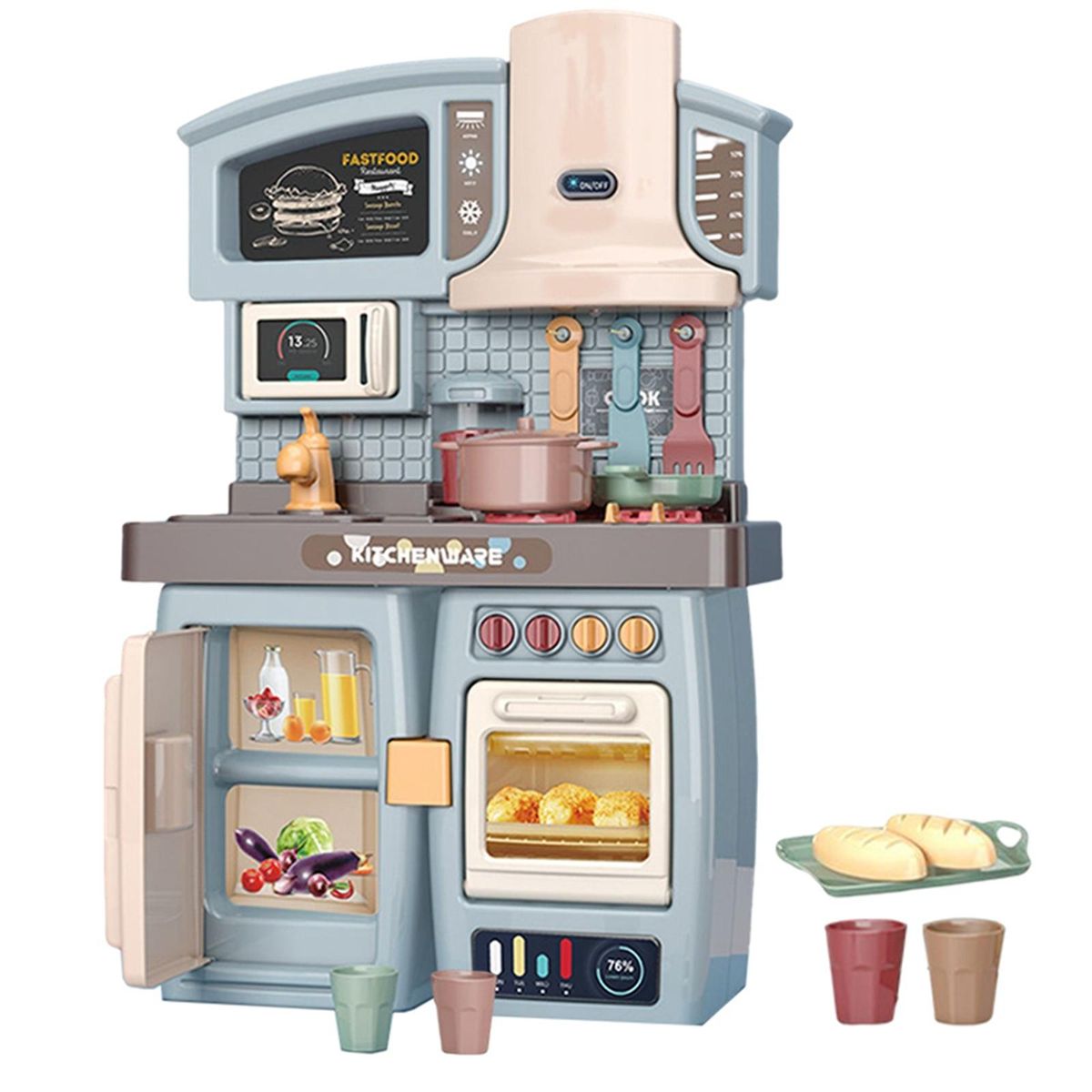 Kids Kitchen Playset Educational Toys Cooking Realistic Toys For Blue