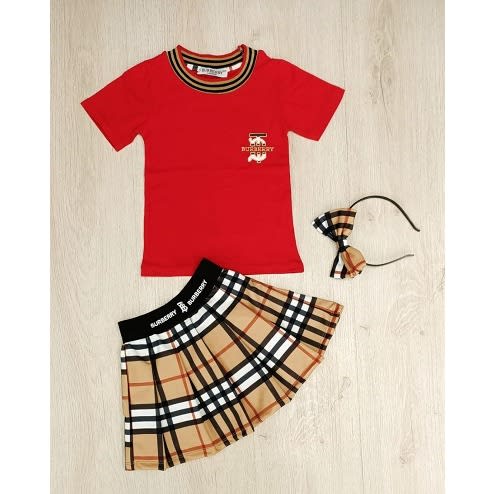 Girls Wear Sets With Hair Band - Red - 3 In 1