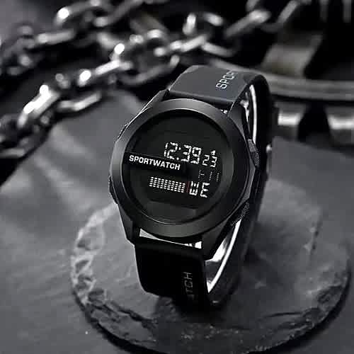 Unisex Digital And  Ultra-thin Sports Waterproof Simple Watch-black