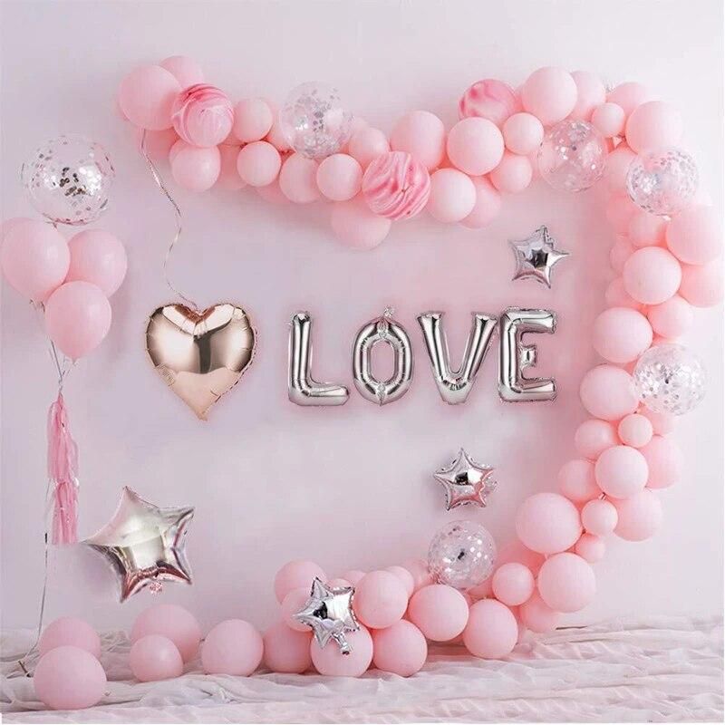 144pcs Foil Ballon Decoration Wedding Baby Shower Party Supplies Pink White Balloon Arch Garland Set LOVE Star Heart Shaped