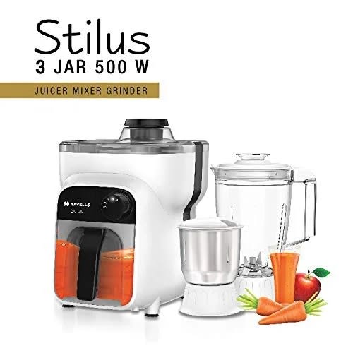 Stilus Juicer Mixer Grinder  With 3 Jar  - 500W - Grey & White