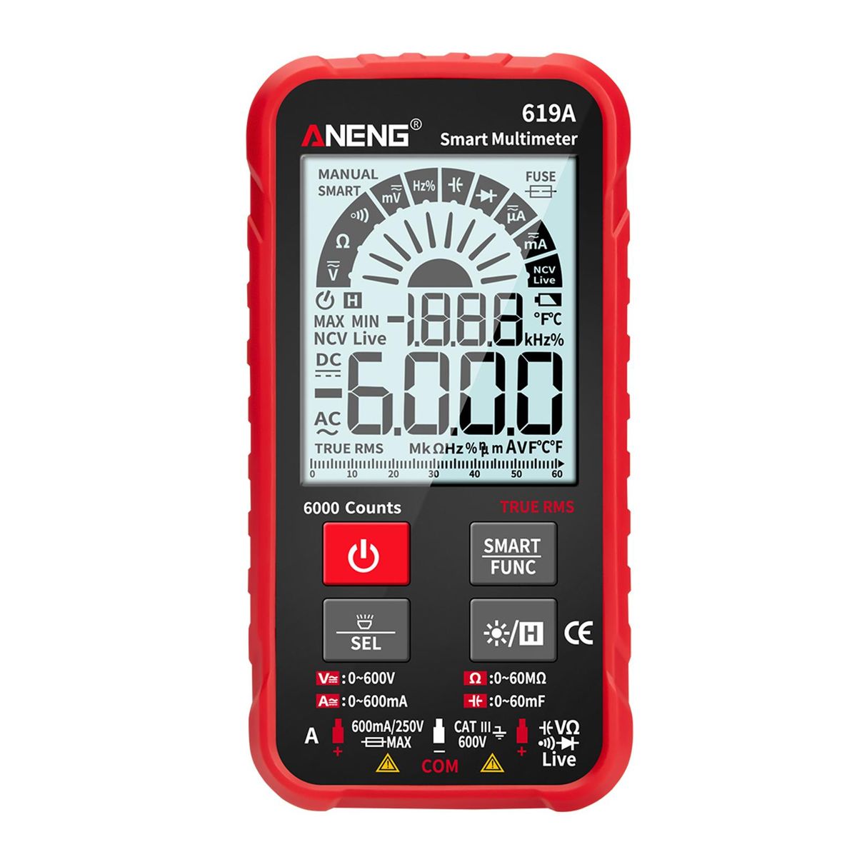 ANENG 619A 6000 Counts LCD Digital Multimeter Pocket Size True RMS Universal Tester Measure AC/DC Voltage & Current Resistance Capacitance Continuity Diode NCV Test