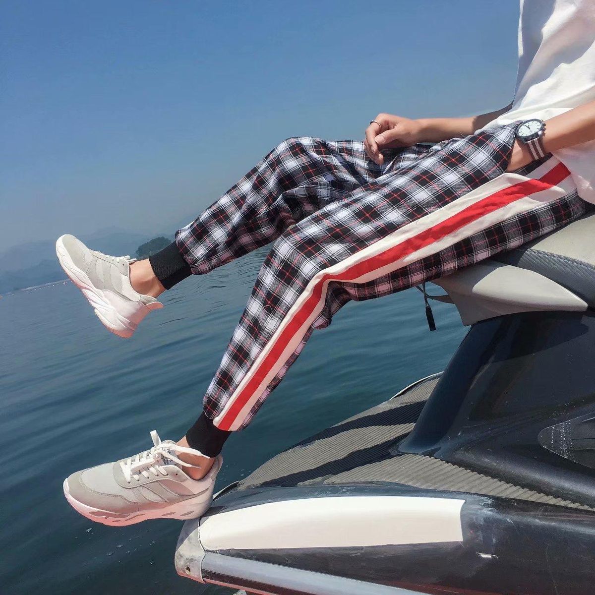 Men's Checkered Sports Pants Casual Sports Skitches of Hip-Hop Joggers Korean Trend G327 Street Clothing
