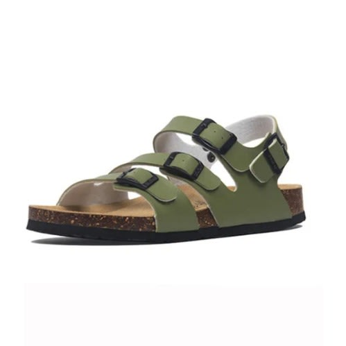 Olive Green Faux-leather Double-buckle Sandals For Boys