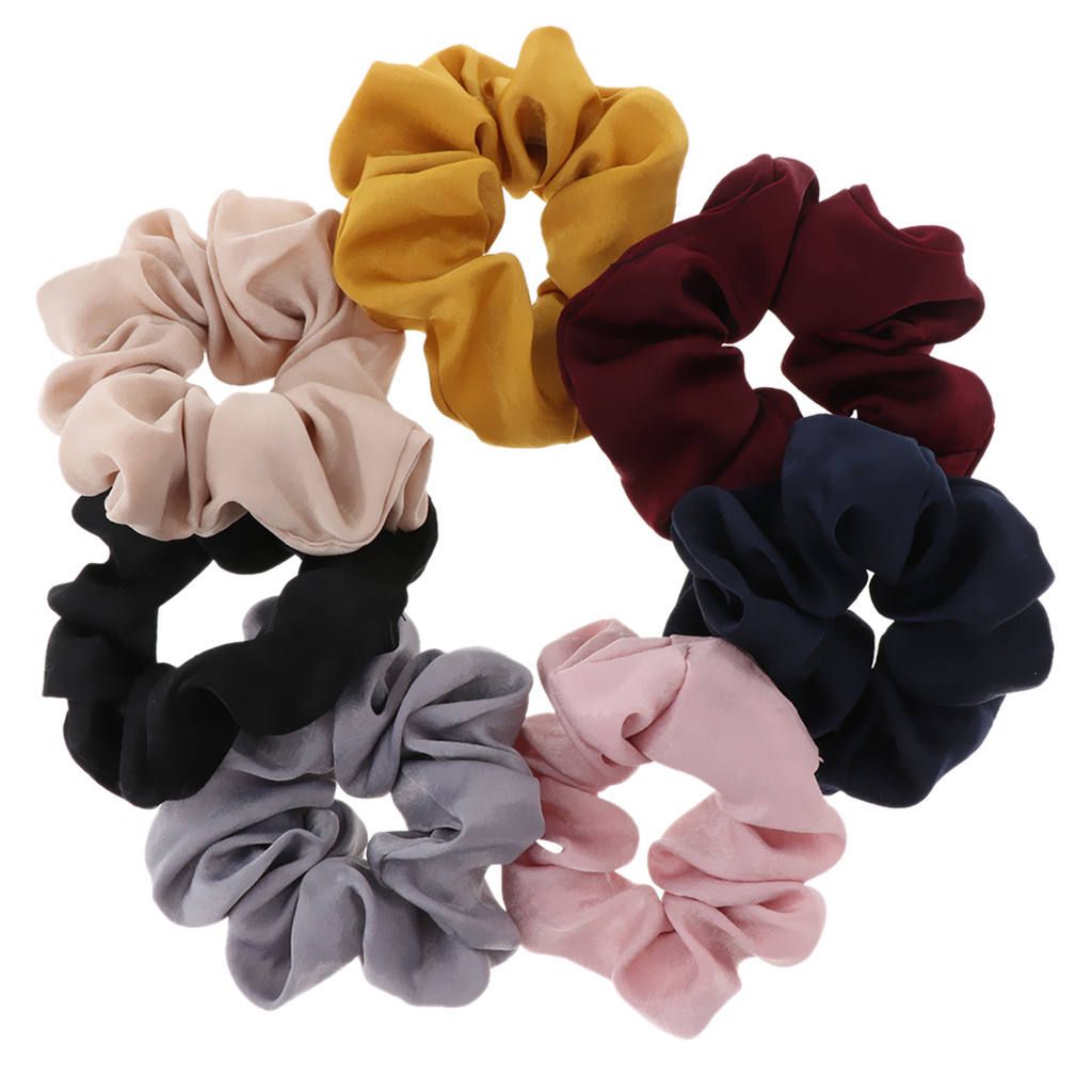 Silk Feel Hair Scrunchies Elastic Hair Ties Bow Beige
