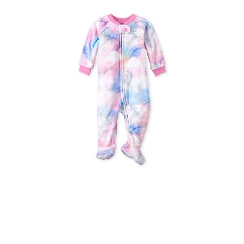 Zip-up Unicorn Rainbow Fleece Sleep & Play Bodysuit