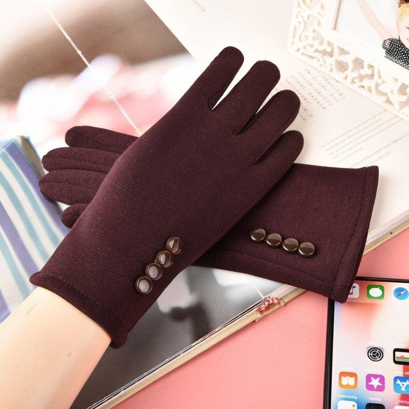 Non-fleece Female Four-button Ladies Touch Screen Gloves