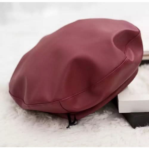 Pu Leather Beret - Red