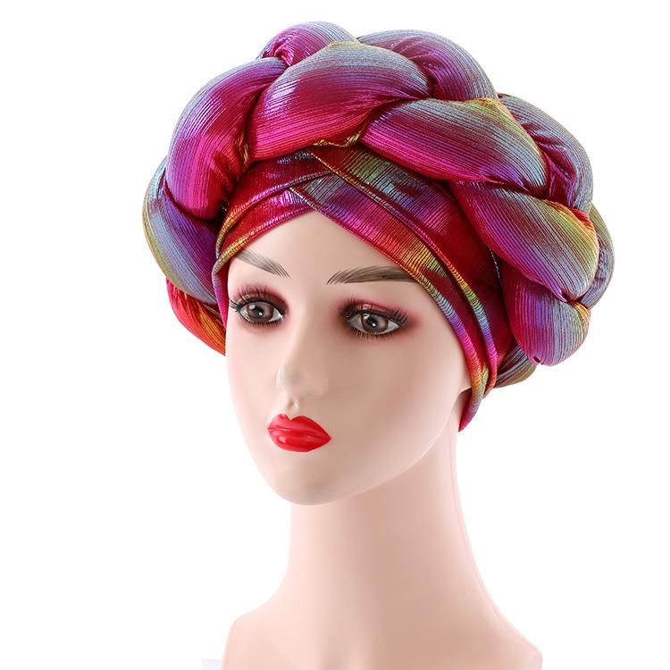 Colorful Braid Turbans For Women African Auto Gele Headties Nigerian Party Headwear Ready To Wear Bonnet Cap Hijab Headwrap