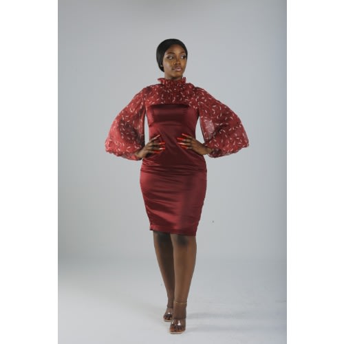 Ladies Neck Line-Sleeves - Wine Multi Color- 9356