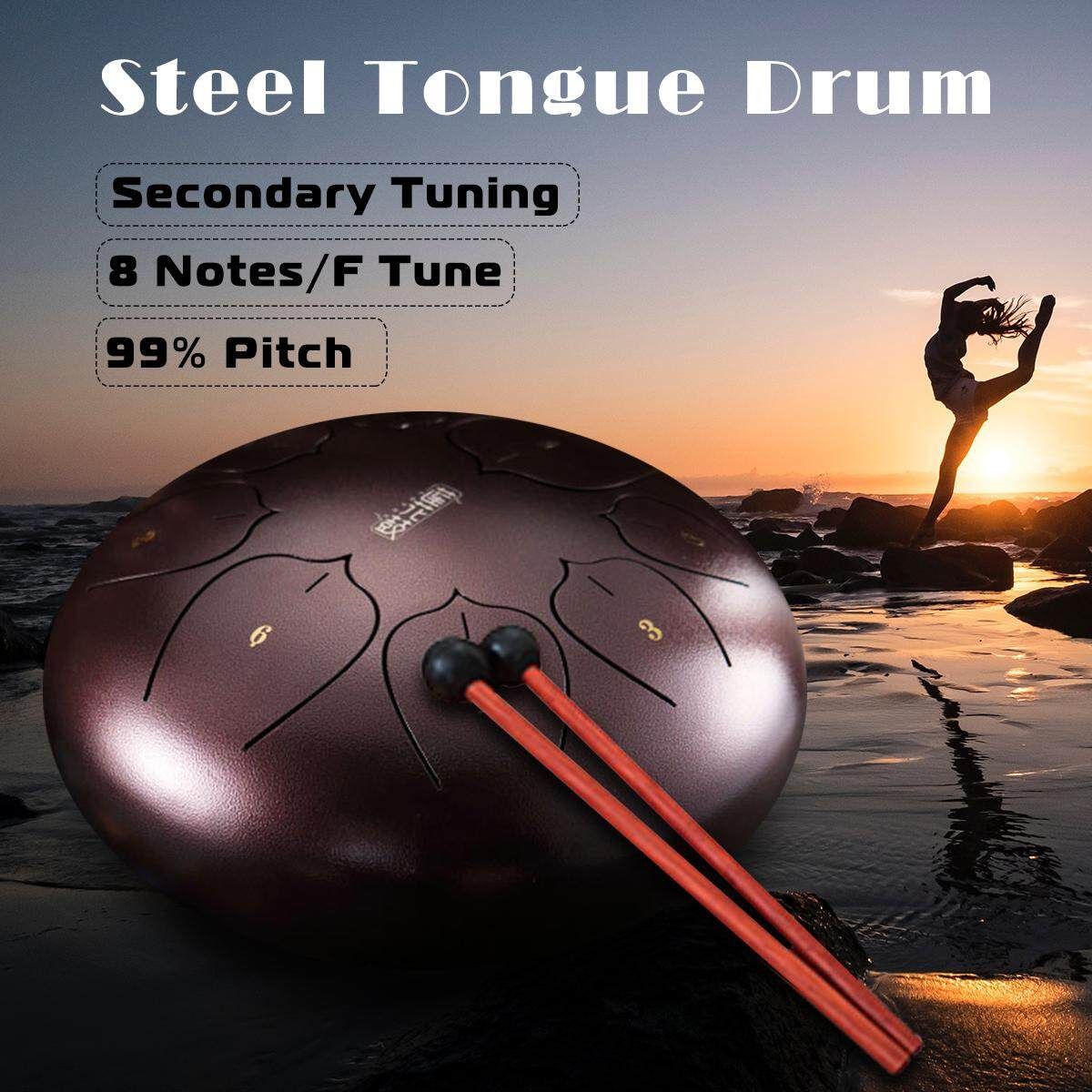8" Steel Tongue Drum Handpan F Tune 8 Notes Hand Tankdrum With Gift Bag Mallets Sandalwood