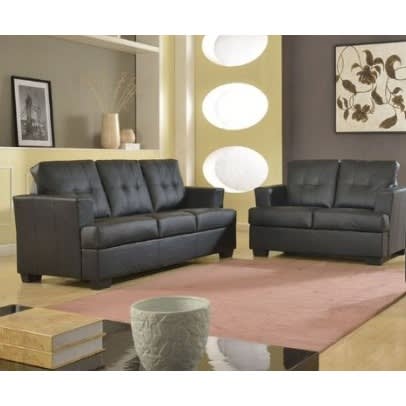 7 Seater Black Leather Sofa+free Ottoman