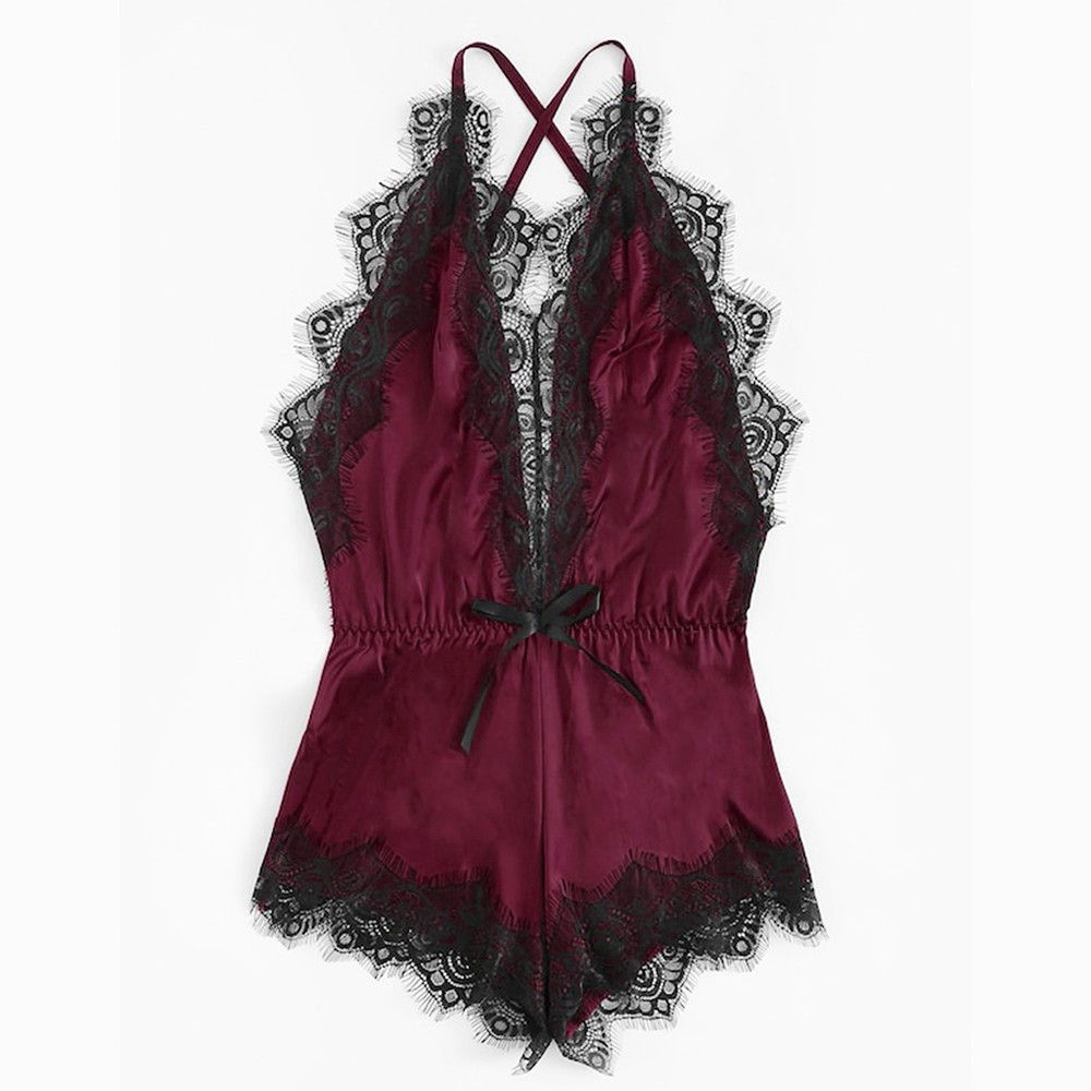 Bodysuit Comfortable Soft Women Y Lingerie Silk Lace Siamese Costumes Solid Female Underwear Body Red BA