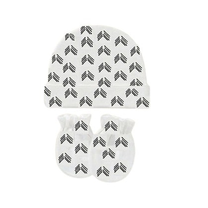 Newborn Baby Cap Hat & Mitten Set - Chevron