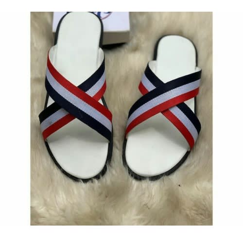 Male Leather Slippers - White