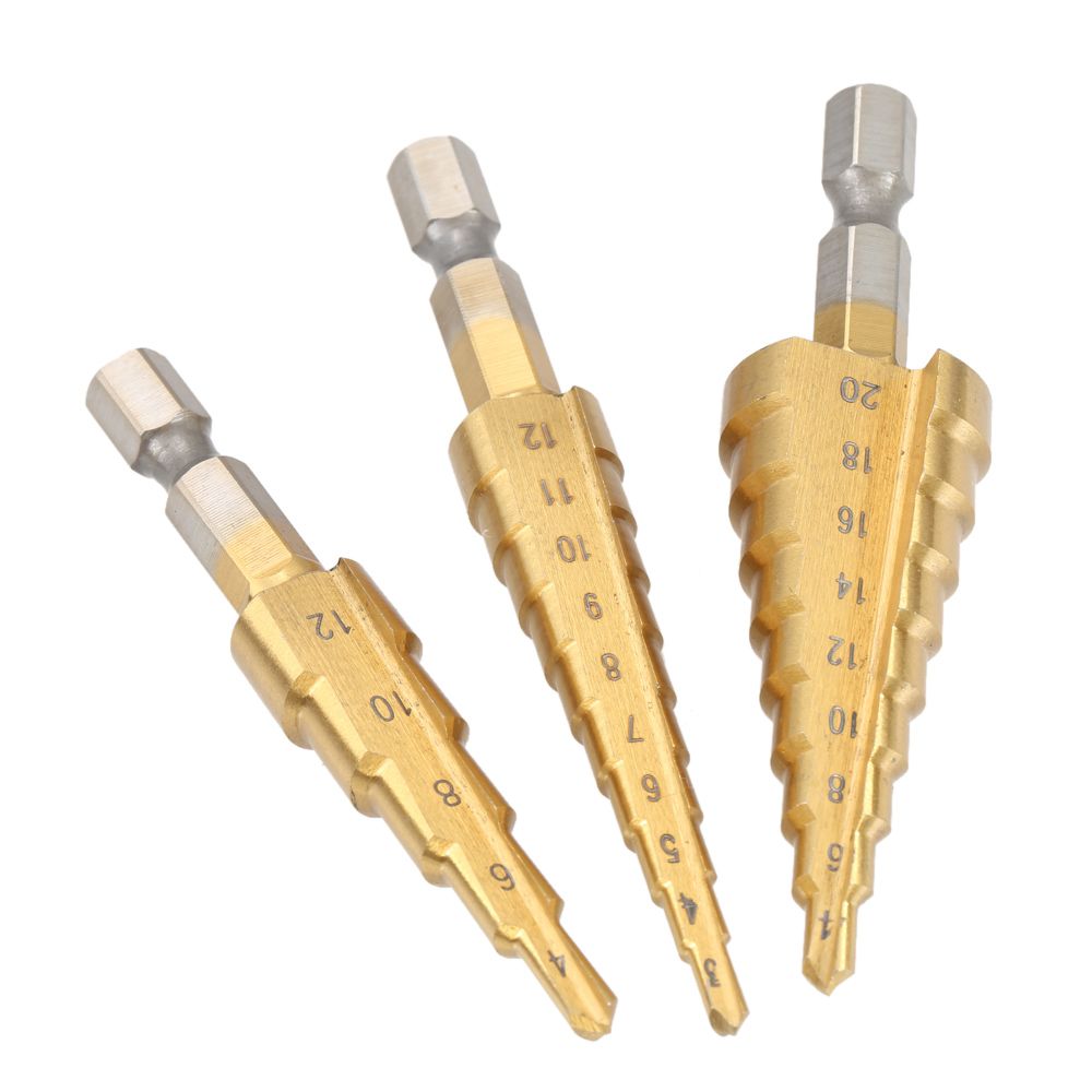 3 Pcs/set HSS Titanium Coated Straight Flute Step Drill Bits